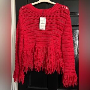 Red Fringe Sweater Zara
